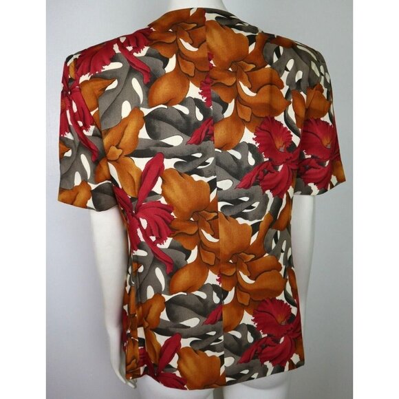 RED & GOLD FLORAL PRINT BLOUSE SHORT SLEEVE JACKET RENA ROWAN FOR SAVILLE - 10 - Picture 4 of 5
